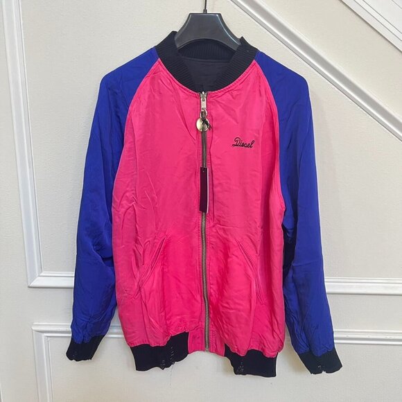 NWT Diesel Embroidery Reversible Bomber Jacket Reversible Zip Up Women's Size L - Picture 12 of 14